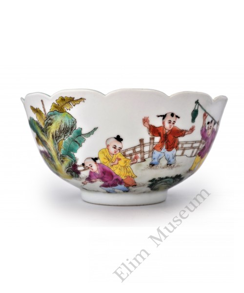 1504  A Fengcai "playing children" petal bowl 